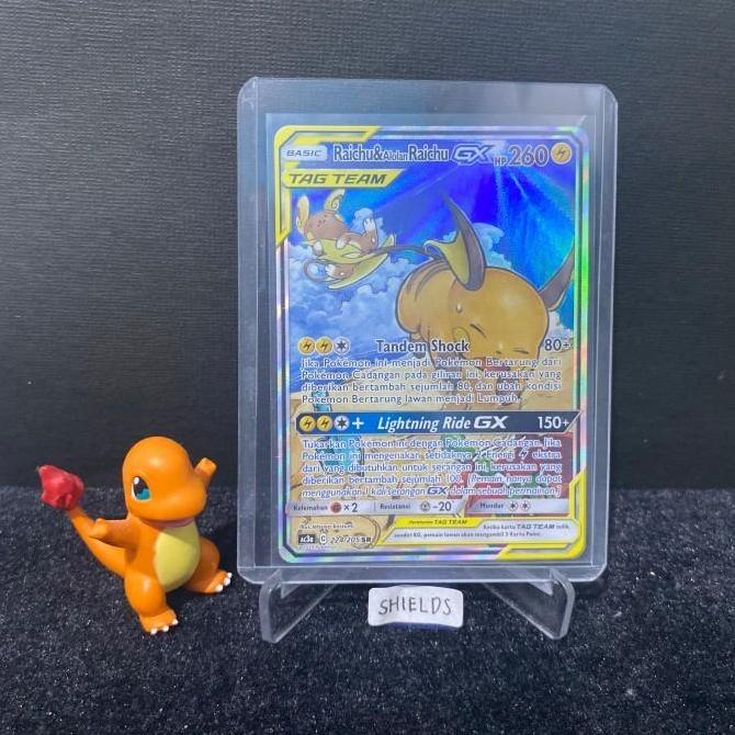 Pokemon TCG Indonesia - Raichu & Alolan Raichu GX SR AA Ac3a Tag Team Alternate Art Rare Original