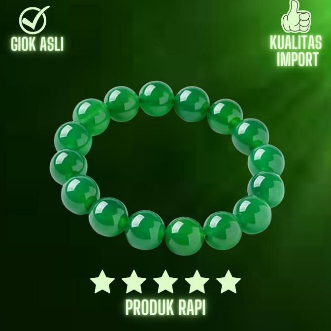 Gelang Batu Giok Asli China Sertifikat - Gelang Giok Pria Wanita Hijau