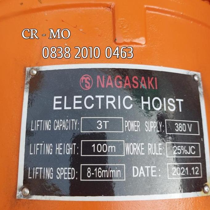 Winch Hoist Electric 3 Ton 100 Meter Nagasaki Wire Rope Hoist Japan