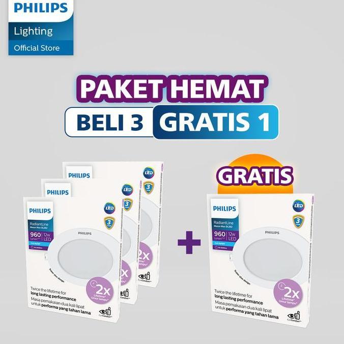 Beli 3 Gratis 1 Lampu Philips  RadiantLine Downlight Meson Max DL262 12W D150 Putih