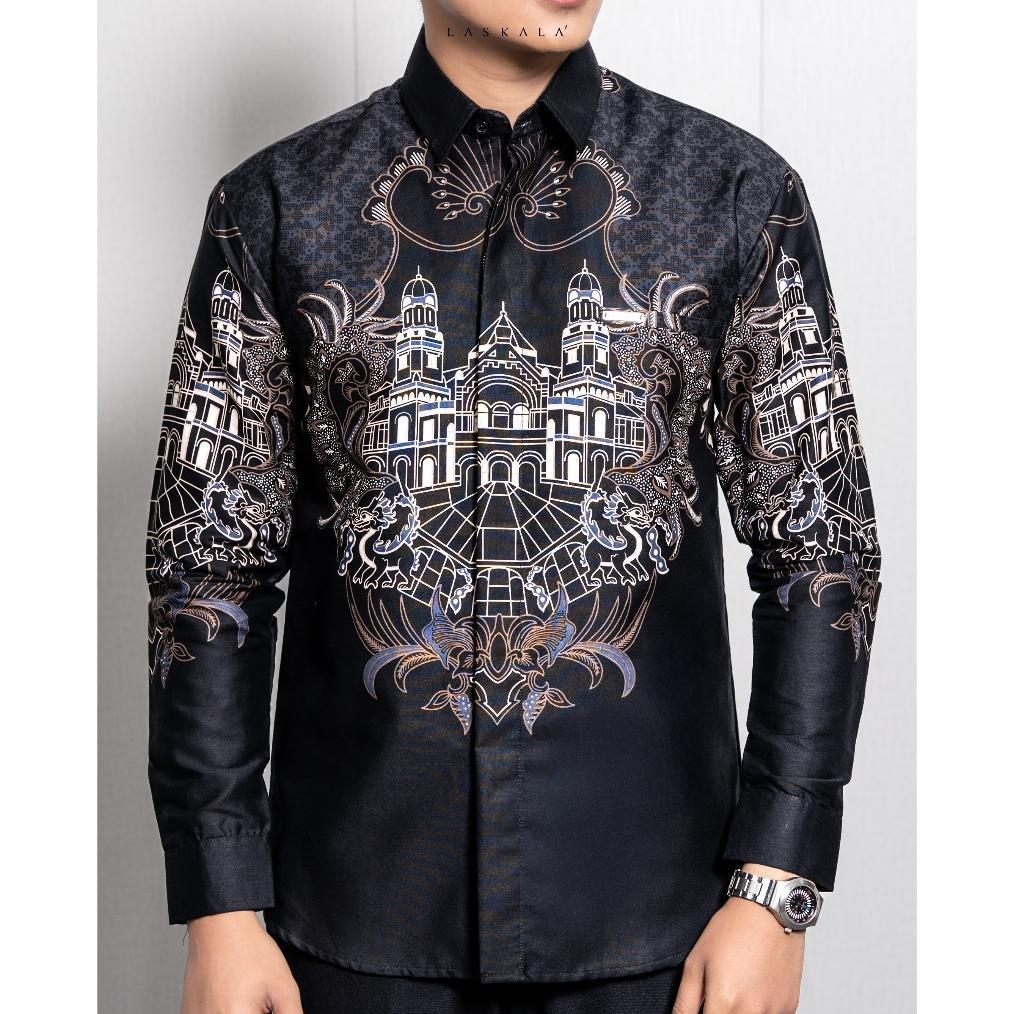 BESTPROMO Laskala Batik Premium Lawang Sewu Kemeja Batik Pria Slimfit Lengan Panjang