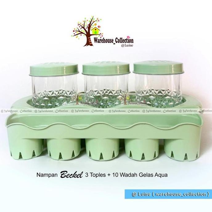 Toples Calista Beckel isi 3 + Set Keranjang Air Isi 10 |Toples Kue Kering |Tempat Snack Lebaran Muti