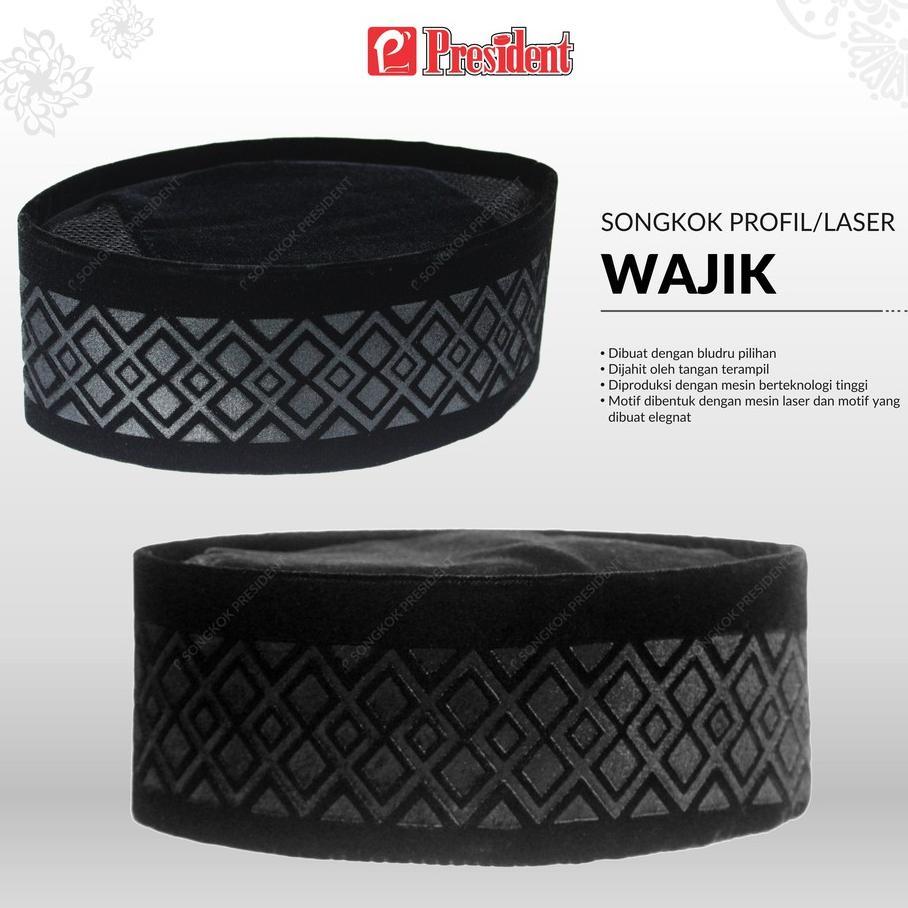 President - Songkok Hitam Peci Hitam Kopiah Hitam Motif Laser Profil Tipe Wajik Beludru Premium