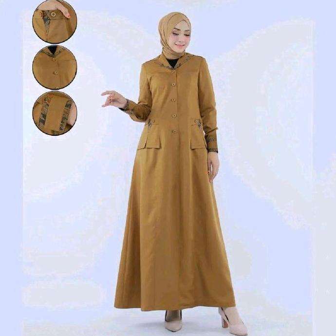 Gamis PDH ,PNS,ASN ,Kheki Tua Wanita / Gamis kerja PDH Kheki Tua kombinasi batik , Baju Dinas Wanita
