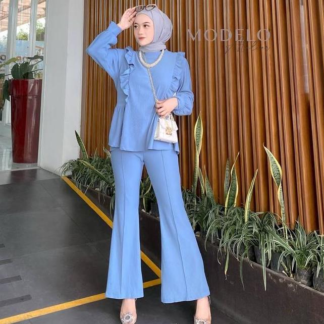 Mia Ruffle Pleats Set Pleats Set Setelan Plisket Setelan Cutbray Setelan One Set Muslim Wanita Dewas