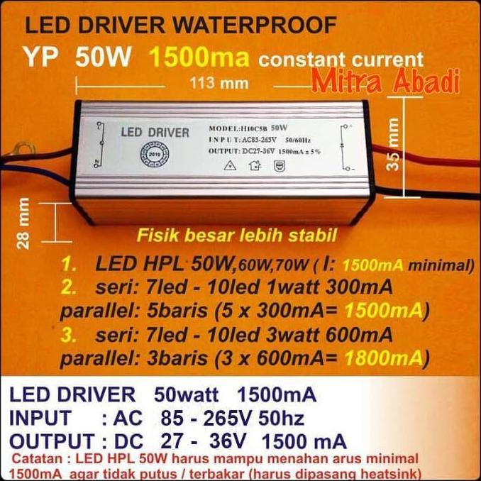 Whynot- Led Driver 50 Watt 1500 Ma Casing Besi Waterproof