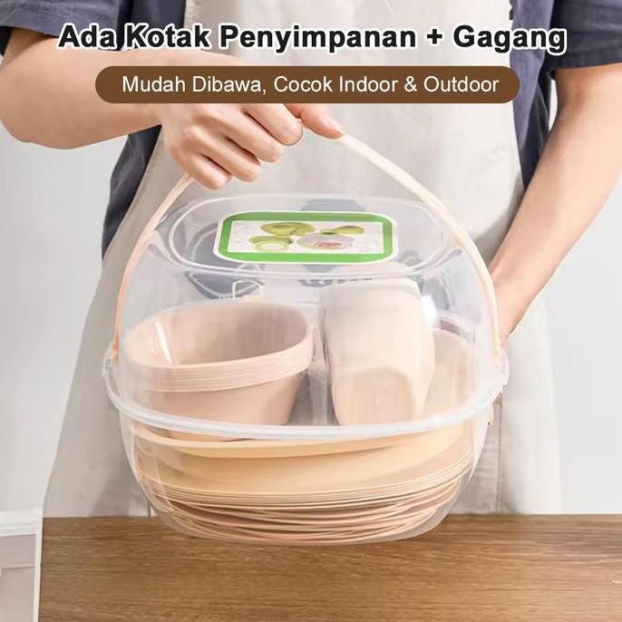 Sahaneka2 - Set Peralatan Makan Perjalanan Luar Ruangan 48 Buah Peralatan Makan Penyimpanan Portabel