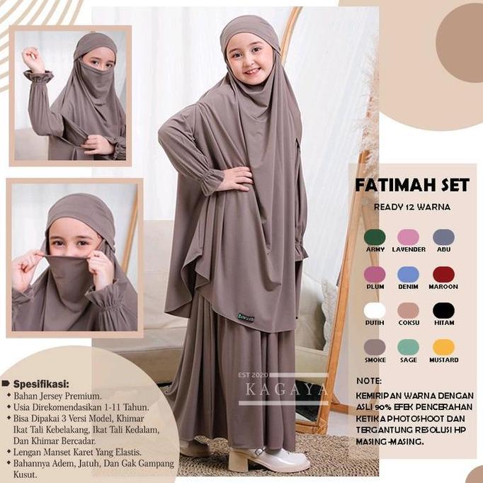 Gamis Anak Perempuan 1 Sampai 11 Tahun French Khimar Fatimah Set by Luthfia Kids Bahan Jersey Premiu