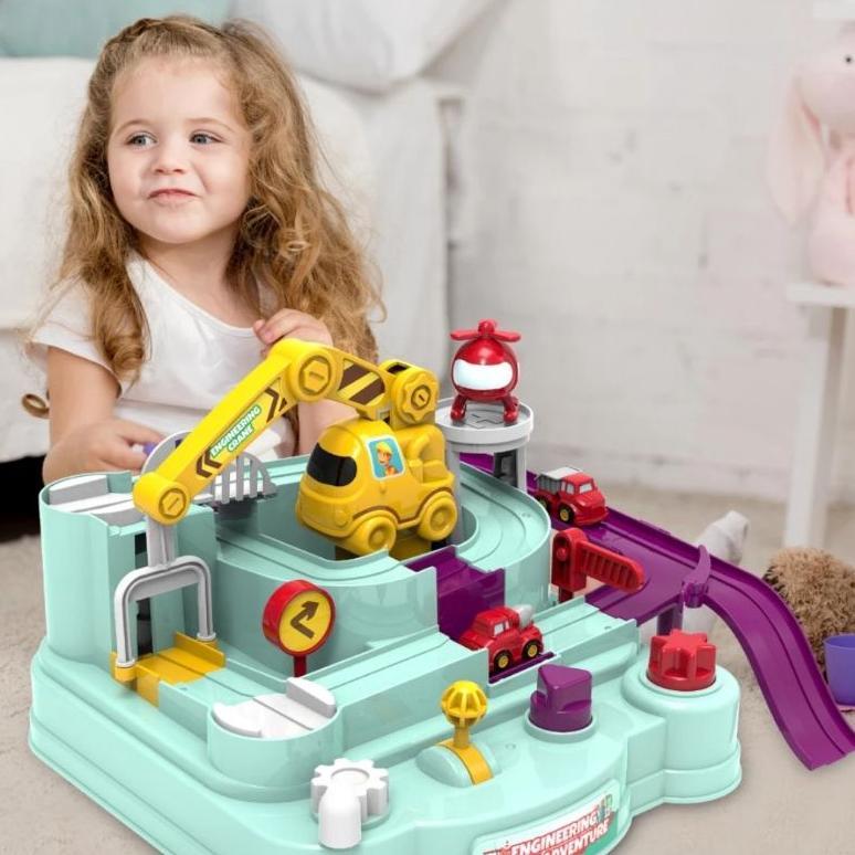 [KIW] [capt] Mainan Anak Rel Petualangan Mobil Truk Kereta Engineering Truck Train Adventure