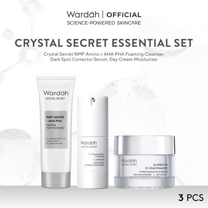 Iyaakirim- Wardah Crystal Secret Essential Package (Cleanser 100 Ml, Serum 20 Ml, Day Cream 30 G) - 