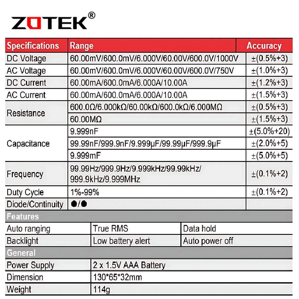 Avometer Digital Zotek Zt101 / Multitester Digital Zotek Zt 101