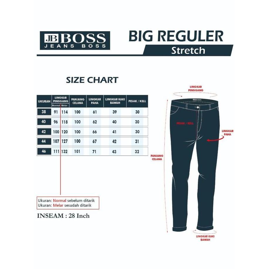 JB Boss Bravo Big Size Regular Basic Lurus Jumbo Besar Celana Panjang Jeans Denim Stretch Melar Pria
