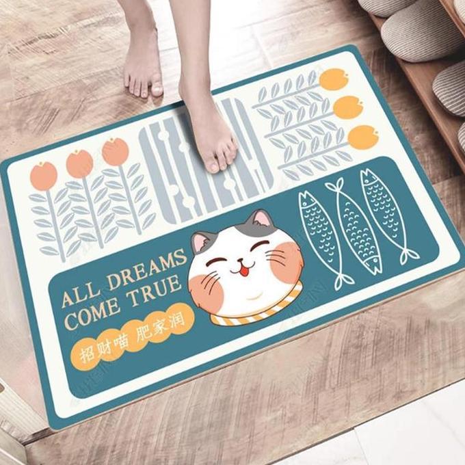 Wfhgx- Keset Karakter Lembut / Keset Alas Kaki Karakter Kucing Anti Slip