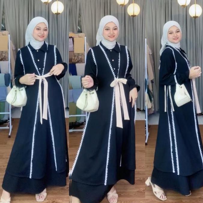 Wkwkwk- Joley Cloth - Almaira 2In1 Dress + Outer Baju Lepas Pasang Nyaman  Gamis Kekinian Outfit Ele
