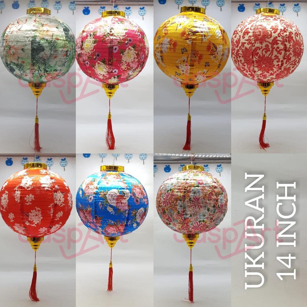 LAMPION IMLEK Lampion bulat motif bunga bahan satin premium dekorasi imlek sangjit