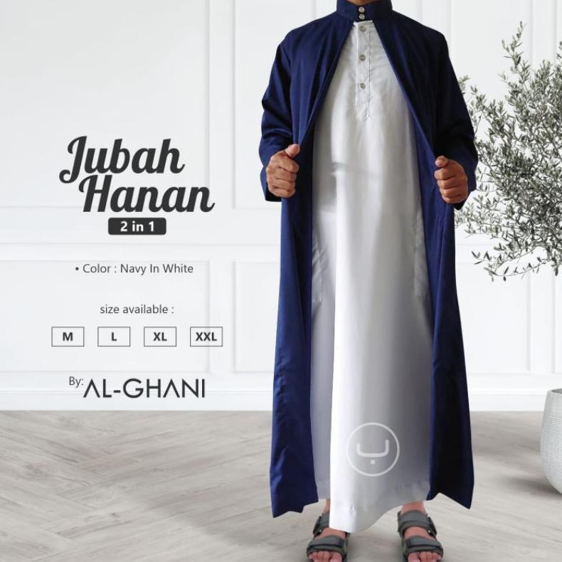 FREE ONGKIR 1 SET JUBAH PRIA LUAR DALAM, JUBAH HANAN 2 IN 1, JUBAH GAMIS PRIA PREMIUM BAHAN KATUN EX