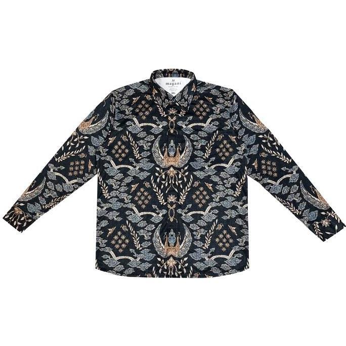 Kemeja Batik Lengan Panjang - Magani Nosweat - Navy Megamendung