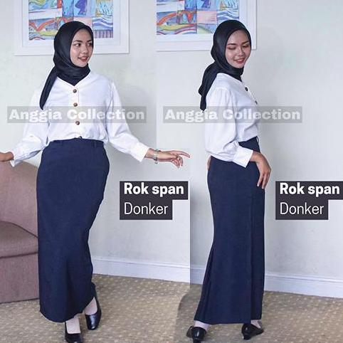 ROK SPAN/ROK KERJA WANITA/ROK FORMAL warna Dongker Hitam Maroon Milo Milo Bintik Kancing Karet