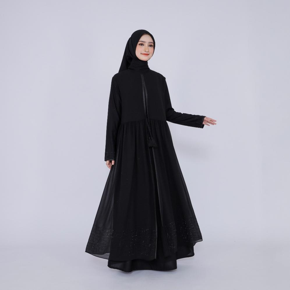 Grosir Abiyyuco Ta9060A | Abaya Turki Hitam Putih Couple Ibu Dan Anak Perempuan Baju Gamis Turkey Re