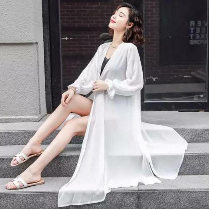 Long outer transparan gaya korean style  / outer  wanita kekinian  / outer pantai