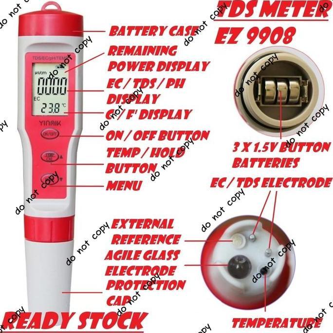 EZ9908 PH TDS EC Temperature Meter Tester Suhu Hidroponik EZ-9908