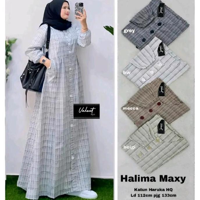 gamis katun haruka kotak halus Halima maxy FW
