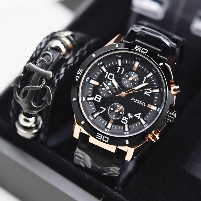 Jam tangan pria fossil rantai chrono variasi