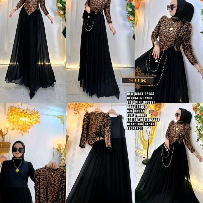 NEWREADY MAXI DRESS LANGSING LEOPARD FREE PIN/BROSS 100%ORI SHR terlaris