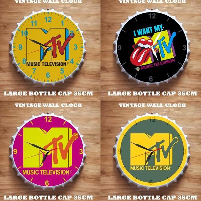 * JAM DINDING ENAMEL MOTIF TUTUP BOTOL JUMBO MTV JAM PAJANGAN DINDING PLAT BESI KLASIK VINTAGE WALL 