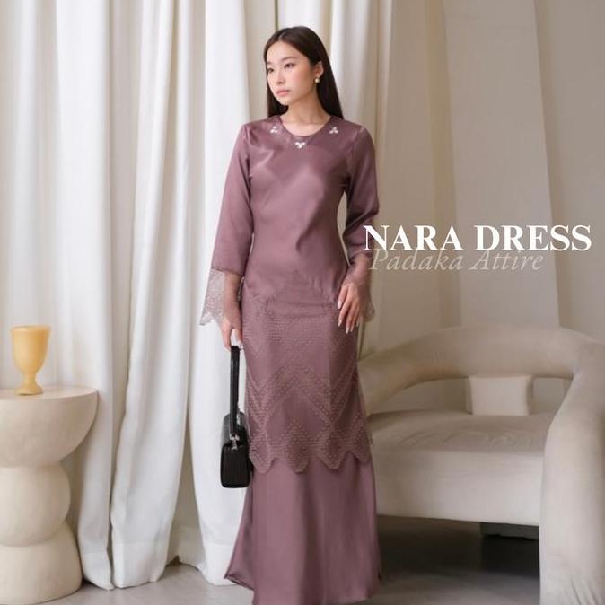 NARA DRESS - Padaka Attire - Satin Gamis Lebaran Elegan Polos Silk Cavali Bridesmaid Pesta Gaun Musl