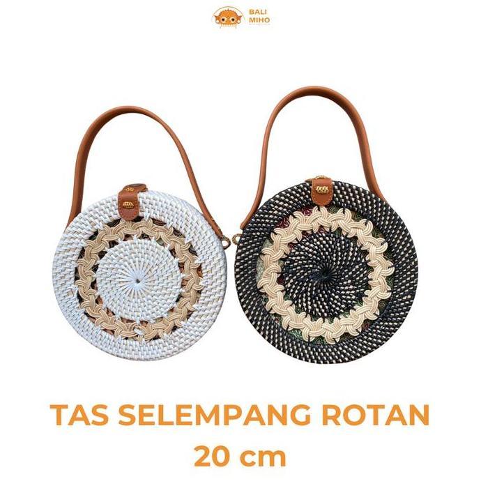 =====] Tas Rotan Bulat Pegangan diameter 20 cm - Tas Rotan bulat - rattan bag - Tas atte Bali motif 