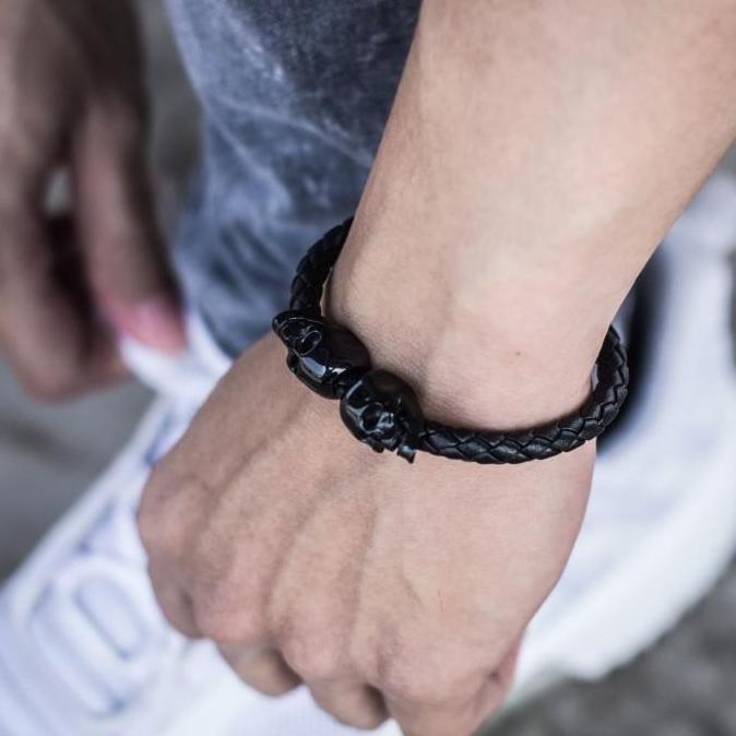 LUCAN - Gelang Lucan Skull wraith Gelang Premium Gelang Kulit Pria Gelang Keren pria Gelang Couple G