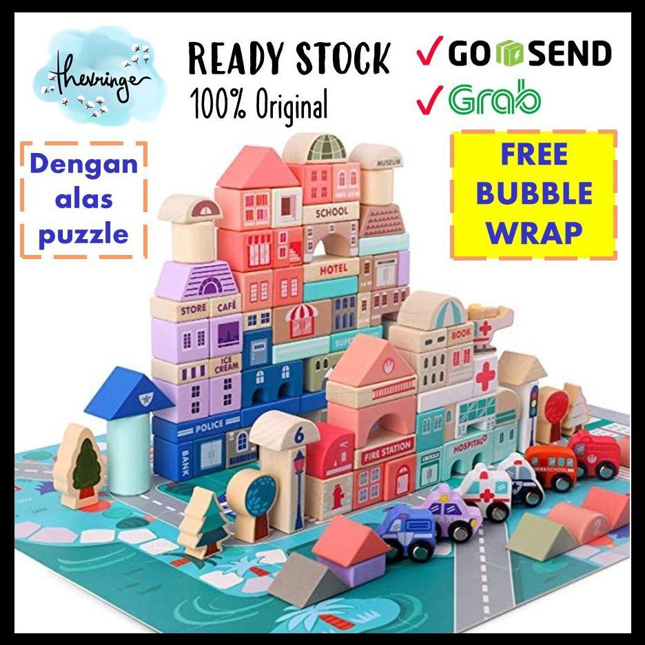 [XZ] MAGIC COLOR CITY BUILDING BLOCKS URBAN PASTEL 115 PCS block kayu mainan anak balok 115PCS