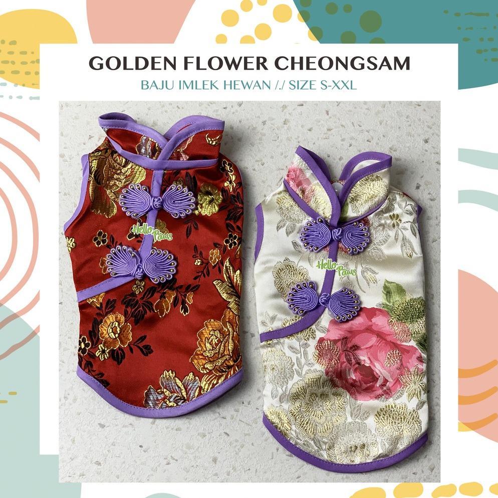 -VY- Golden Flower Cheongsam for Pet - Baju Imlek Anjing Kucing Kelinci dll