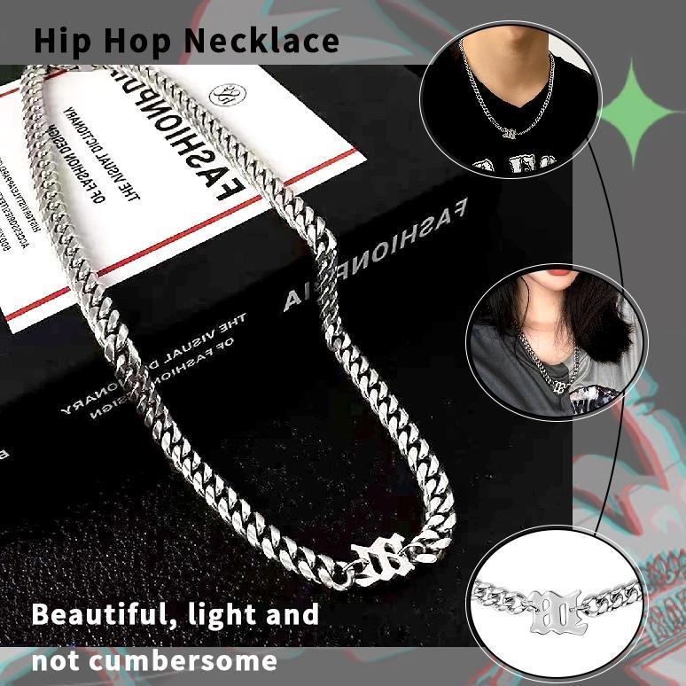 TERLARIS Kalung Pria Titanium Steel - Model Rantai Kuba dengan Pendant Huruf M, Desain Simple & Kere