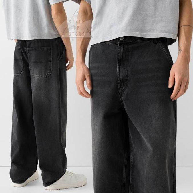 Larisyaa- Brshk Baggy Faded Effect Skater Denim Jeans - Celana Pajang Denim Jeans