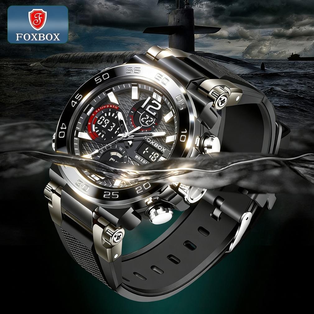 DISKON FOXBOX JAM TANGAN UNTUK PRIA LED TAHAN AIR OLAHRAGA ELEKTRONIK JAM TANGAN SILIKON JAM TANGAN 