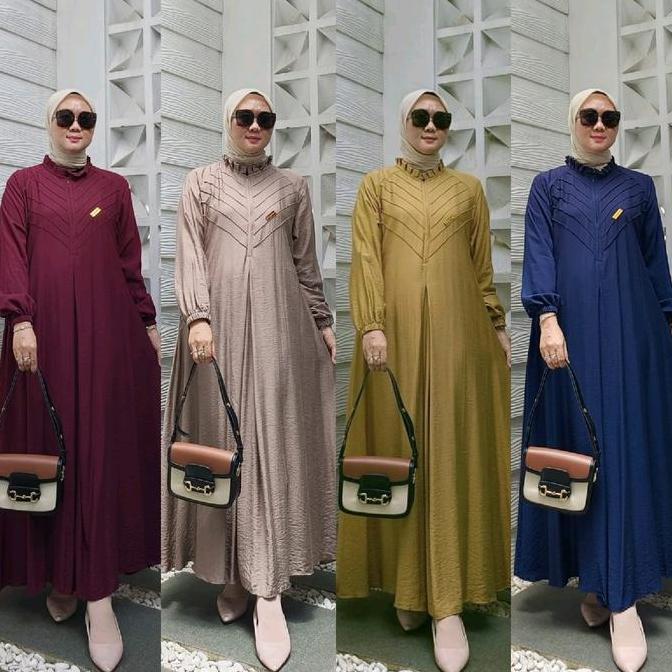 Unik Shanum Dress Gamis Muslim Wanita Polo Linen Cantik Kekinian Variasi Rempel
