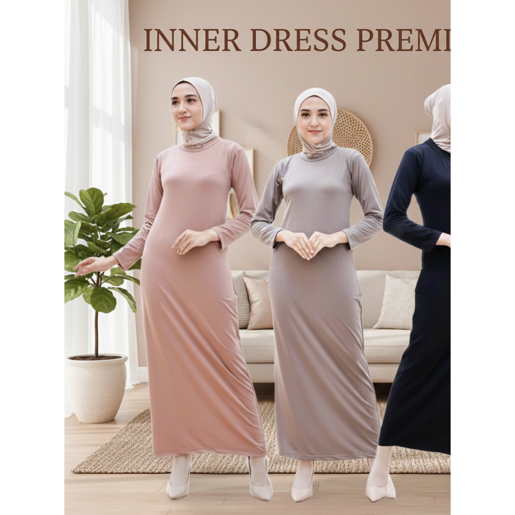 Inner Dress Lengan Panjang / Gamis Manset Lengan Panjang Spandek Soft / Inner Manset Panjang Dalaman