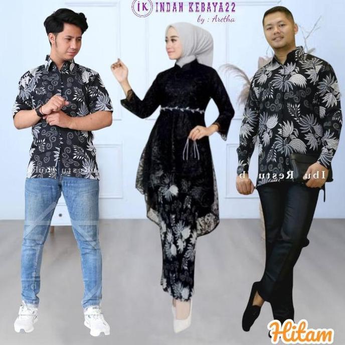 Setelan Couple Kebaya Tunik Payet Modern Elegan Brokat Tile Remaja Pasangan Kemeja Batik Pria Lengan