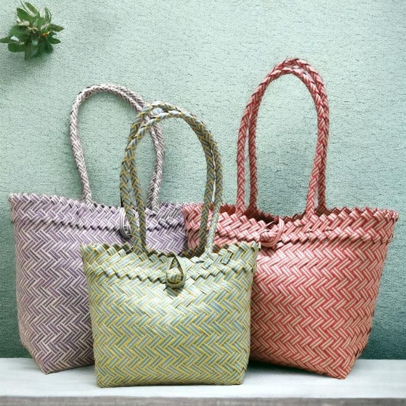 Readyy Tas Anyam Lurik Tali Panjang Tote Bag Tas Hampers