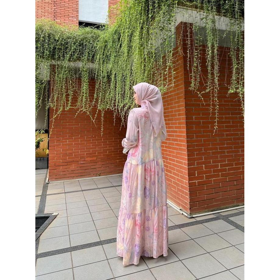 Gamis Kondangan Pesta Mewah Elegan | Long Dress Floral  Muslim Hijau Kuning Pink Wanita Panjang Dewa