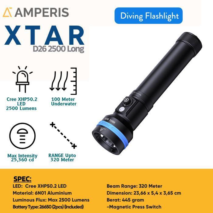 XTAR D26 2500 LONG Senter Diving LED | CREE XHP50.2 2500 Lumens