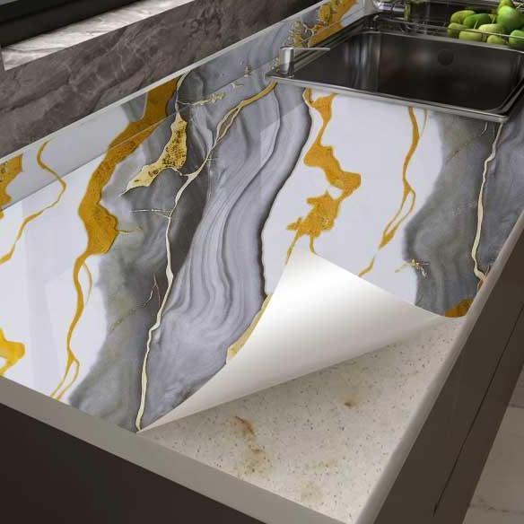 Sticker Marmer Pelapis Furniture Sticker Dinding PVC Interior Film