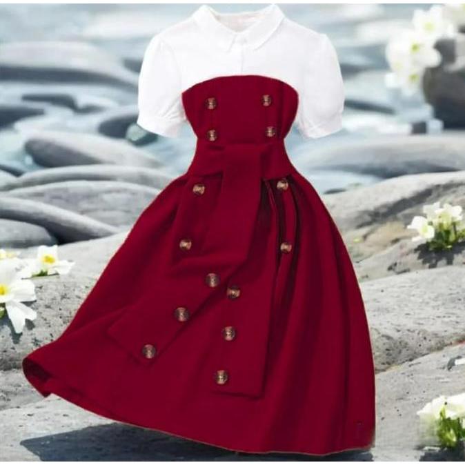 DRESS ANAK PEREMPUAN LOLY KC KREM/TERBARU/KOREA/BANGKOK/UMUR 5-15 TAHUN/FASHION ANAK HS