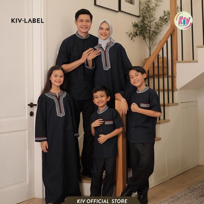 KIV Sarimbit Navy Bayanaka Series Lebaran Baju Muslim Raya Keluarga Family Set Couple Gamis Pasangan