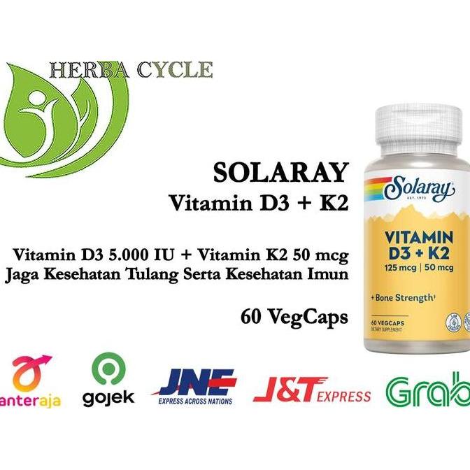 BEBAS ONGKIR - Solaray Vit D3 5000 IU K2 50 Solaray Vitamin D3 K2 60 VegCap Ori USA Kesehatan Tulang