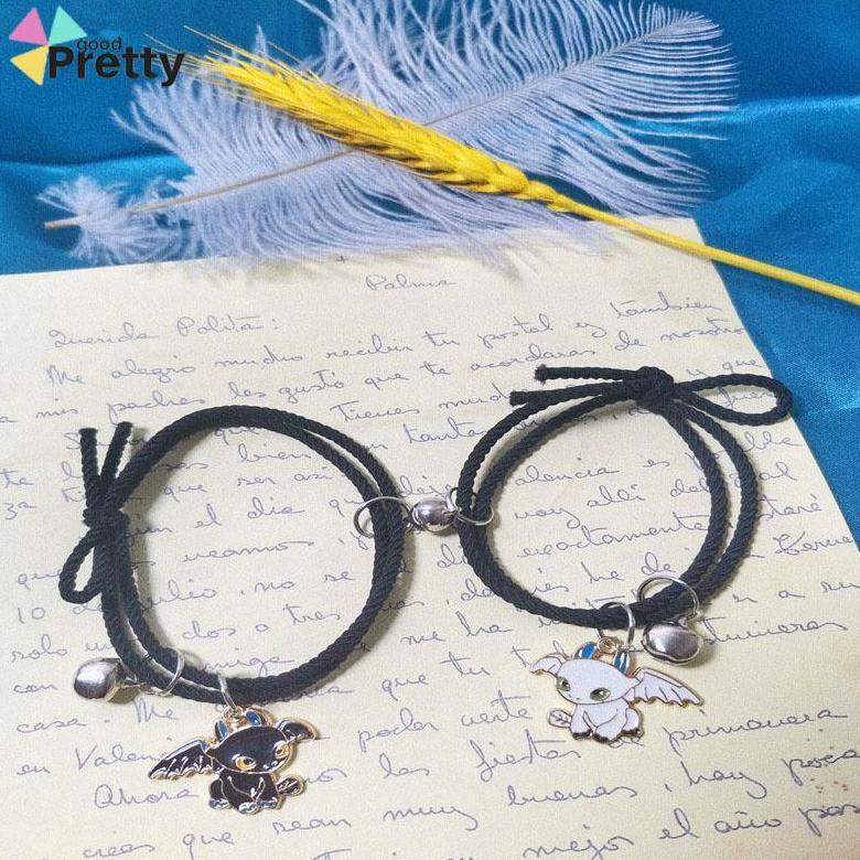 2Pcs Gelang Couple Magnet Gelang Kapel Elastis Pasangan Pria Dan Wanita Kartun Dikepang Tali Tangan 