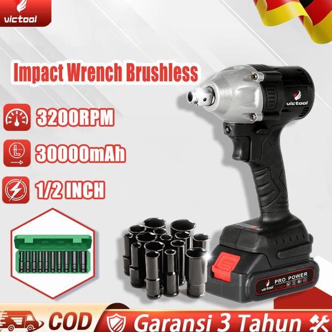 CODvictool Kunci pas listrik tanpa sikat, bor benturan tanpa kabel, 3200rpm cocok untuk mobil, baut 