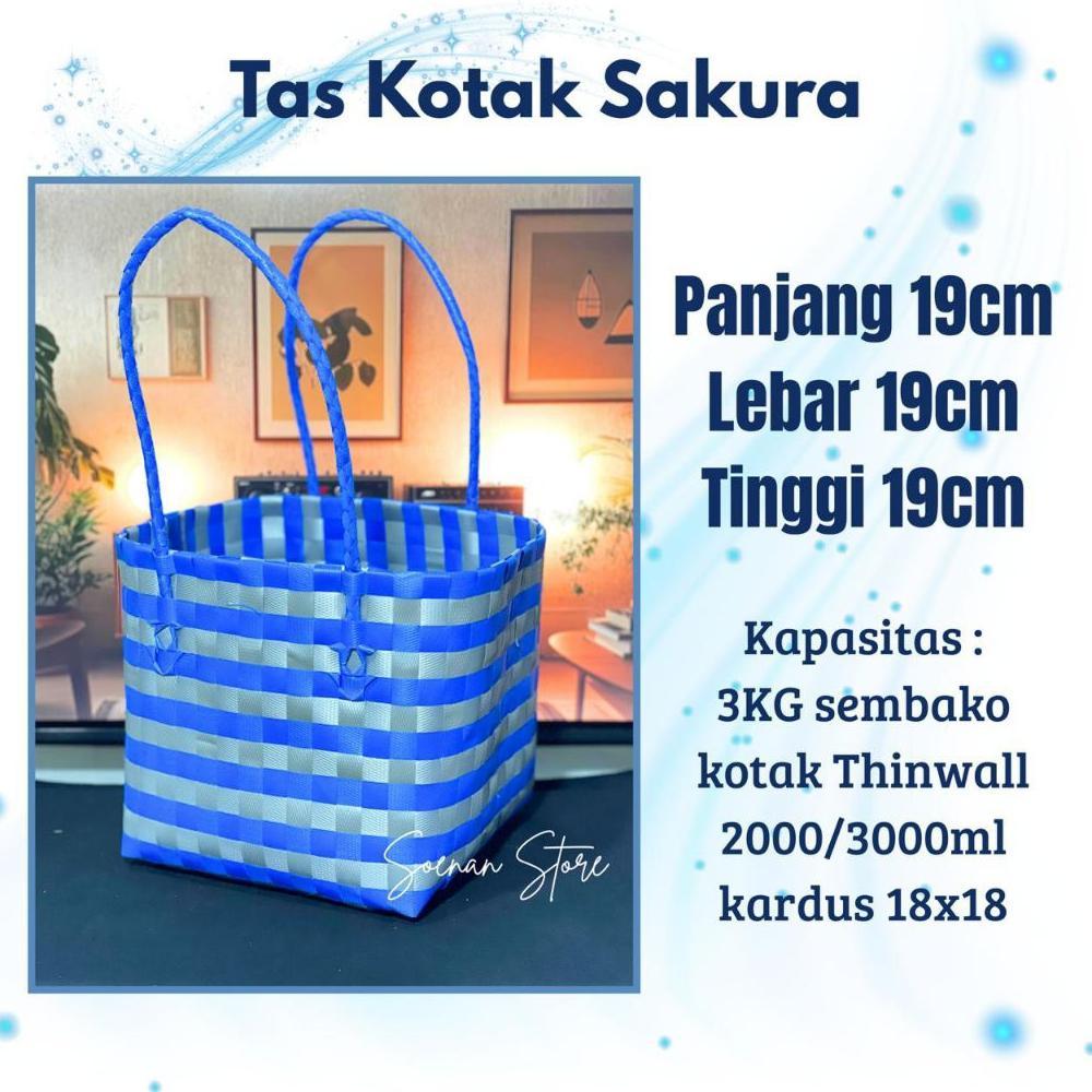 Readyy Tas Anyaman Kotak Sakura/Tas Kotak Nasi/Tas Hajatan /Tas Anyaman/Tas Hampers